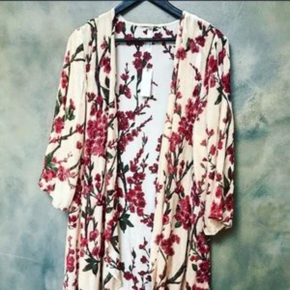Anthropologie Tops - Anthropologie Velvet Cherry Blossom Kimono